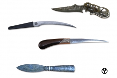 damascénské designové nože a čínské kopí